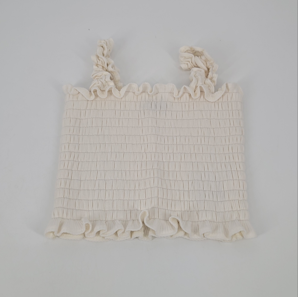 Reformation White Ruffle Shoulder Smocked Crop Top Size S